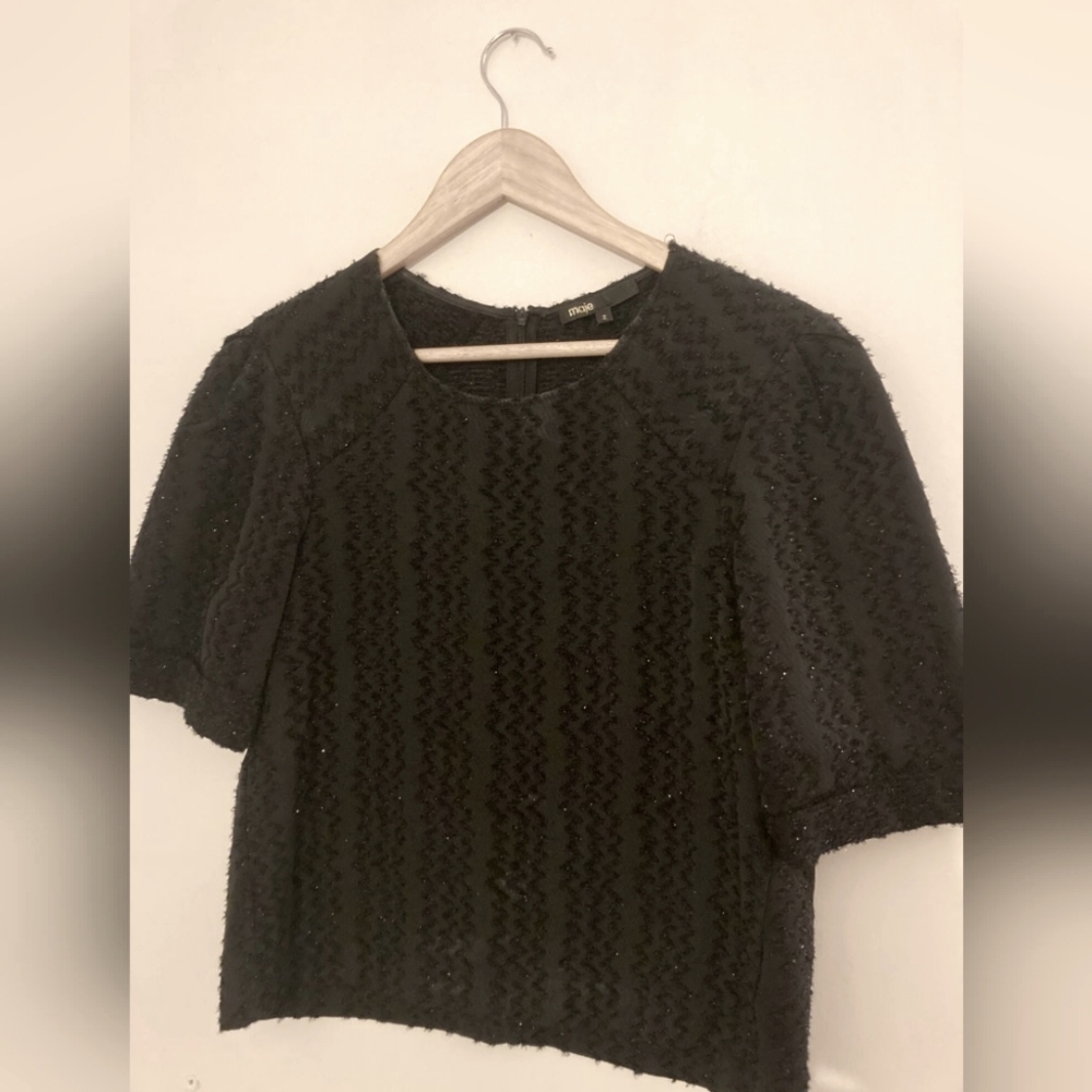 Maje Black Textured Crop Top - Size 1 (Small)